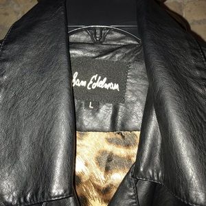Faux leather and linen moto jacket